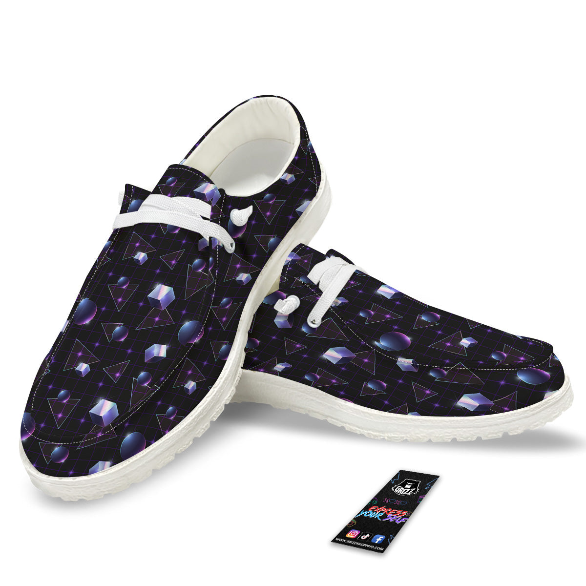 Geometry 80's Style Print Pattern White Loafers-grizzshop