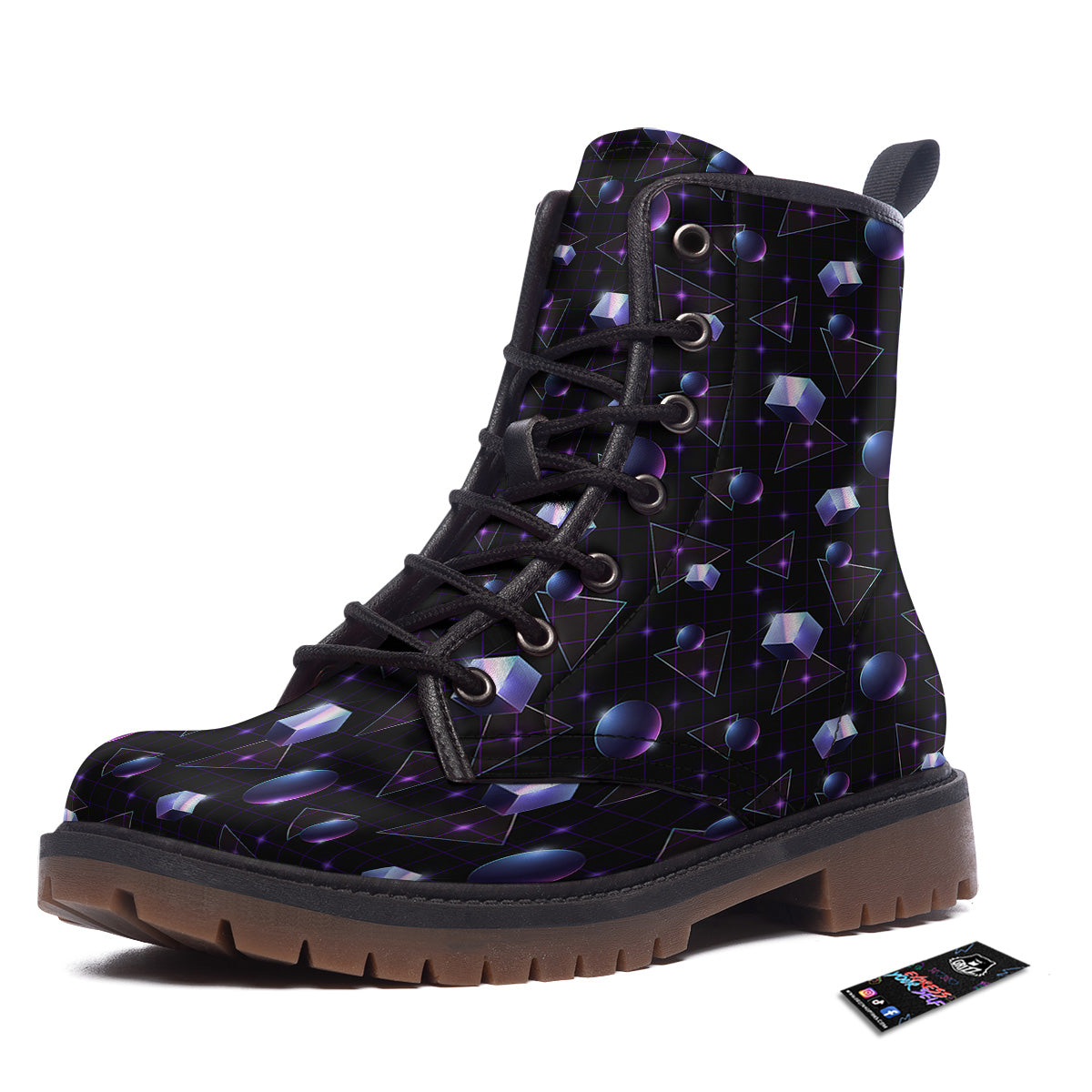 Geometry 80's Style Print Pattern Work Boots-grizzshop