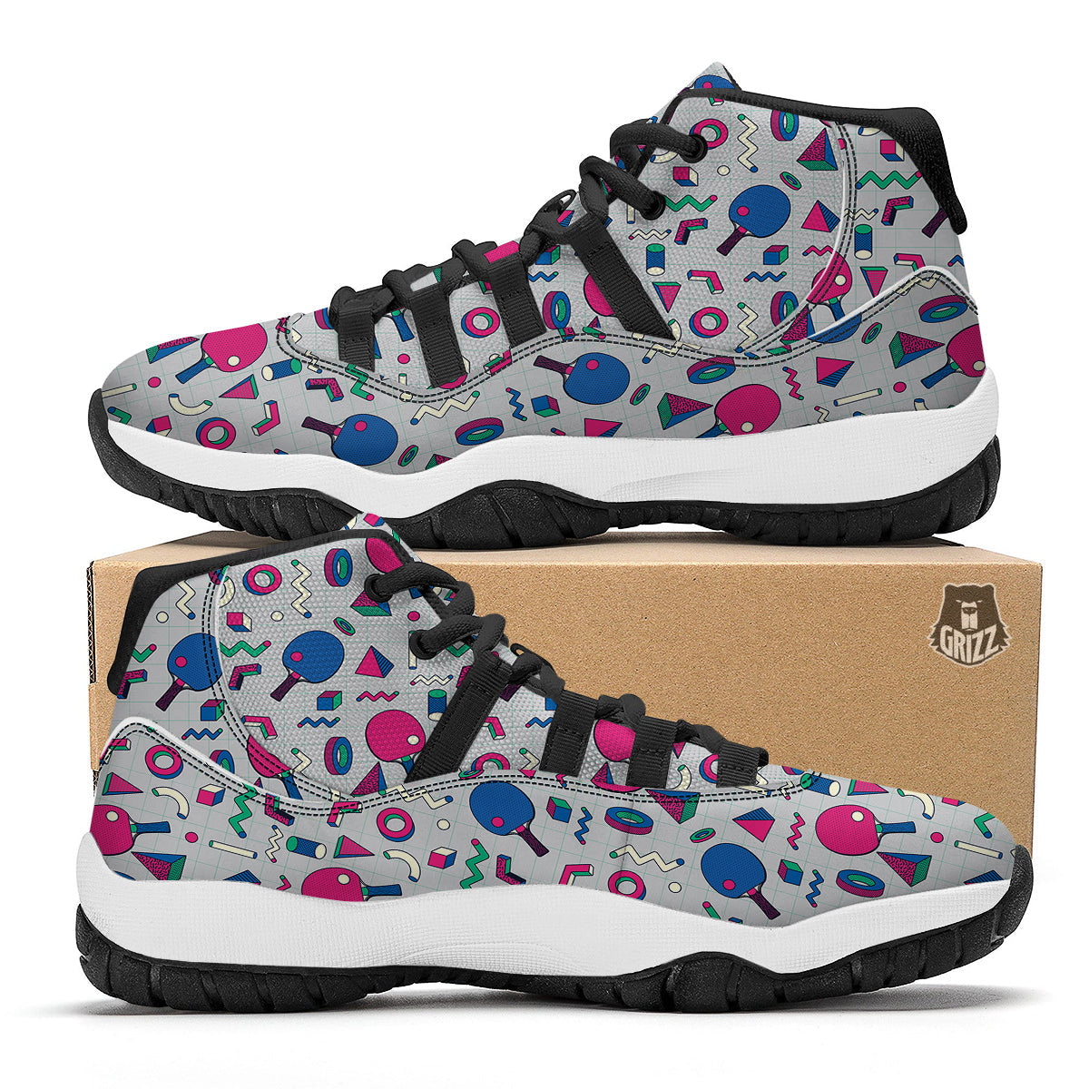 Geometry Pingpong Print Pattern Black Bball Shoes-grizzshop