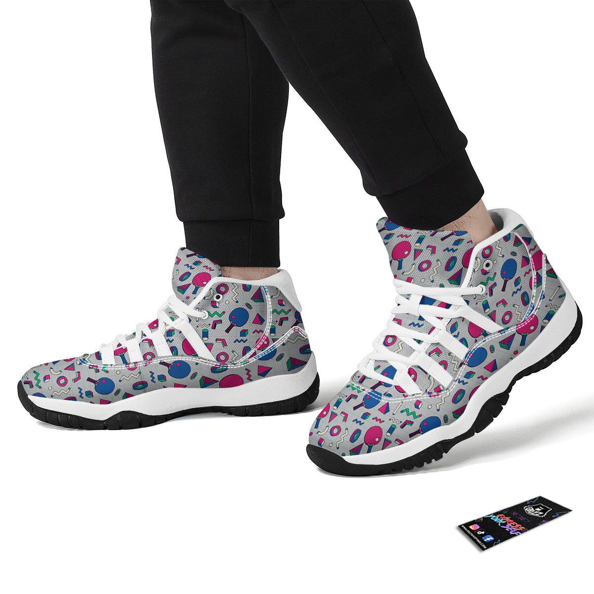 Geometry Pingpong Print Pattern White Bball Shoes-grizzshop