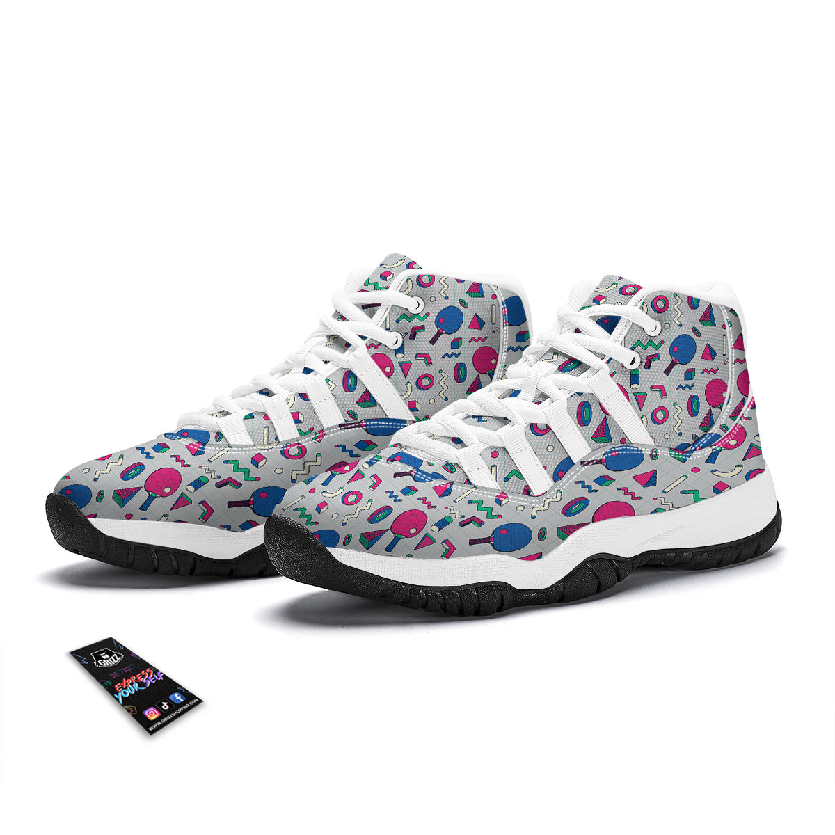Geometry Pingpong Print Pattern White Bball Shoes-grizzshop