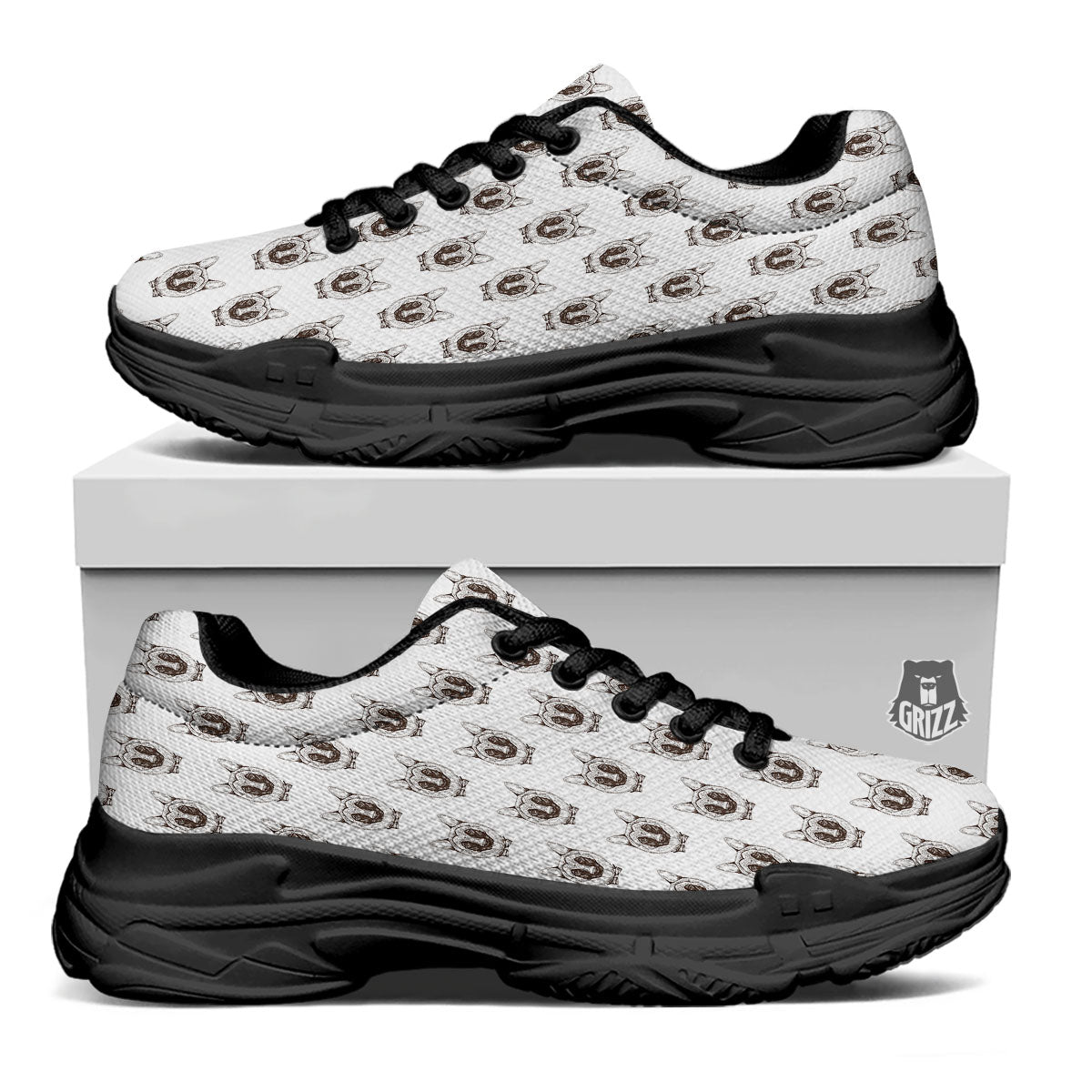 German Shepherd Drawing Print Pattern Black Chunky Shoes-grizzshop