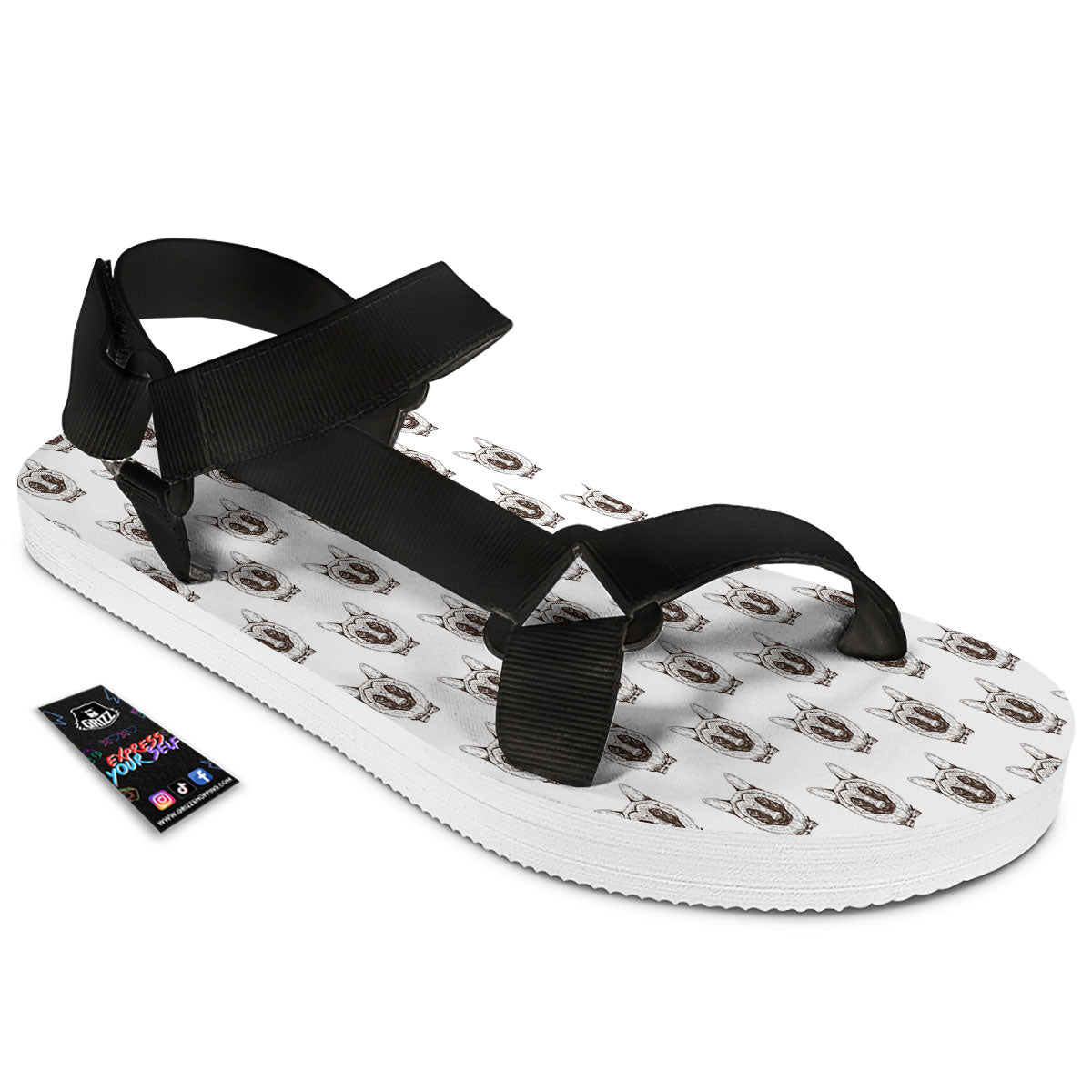 German Shepherd Drawing Print Pattern Black Open Toe Sandals-grizzshop