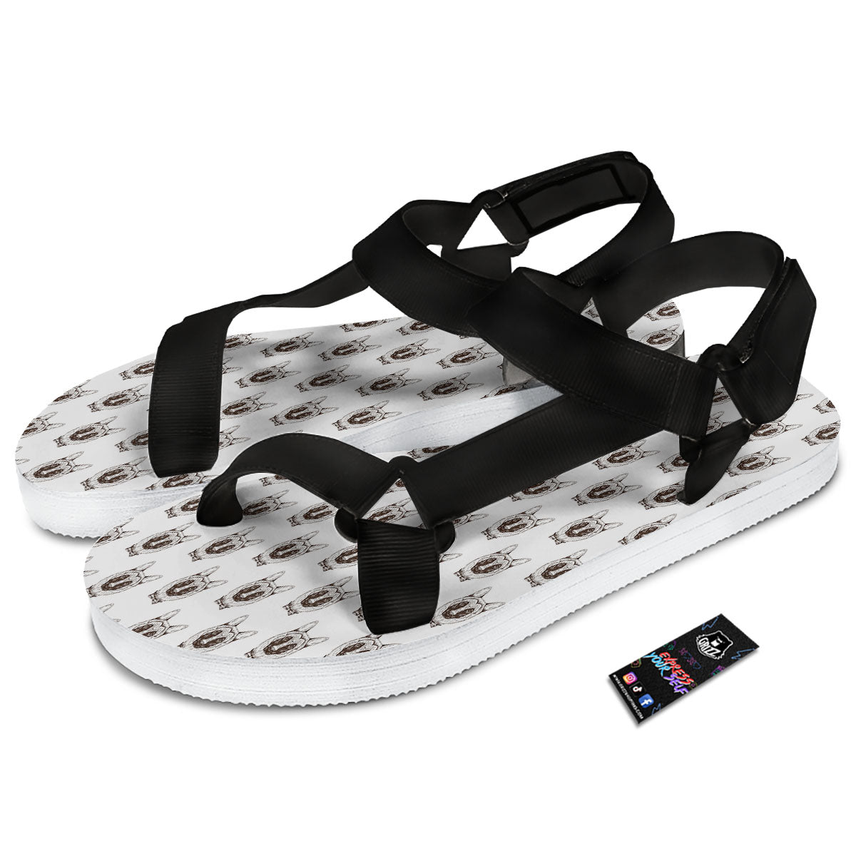 German Shepherd Drawing Print Pattern Black Open Toe Sandals-grizzshop