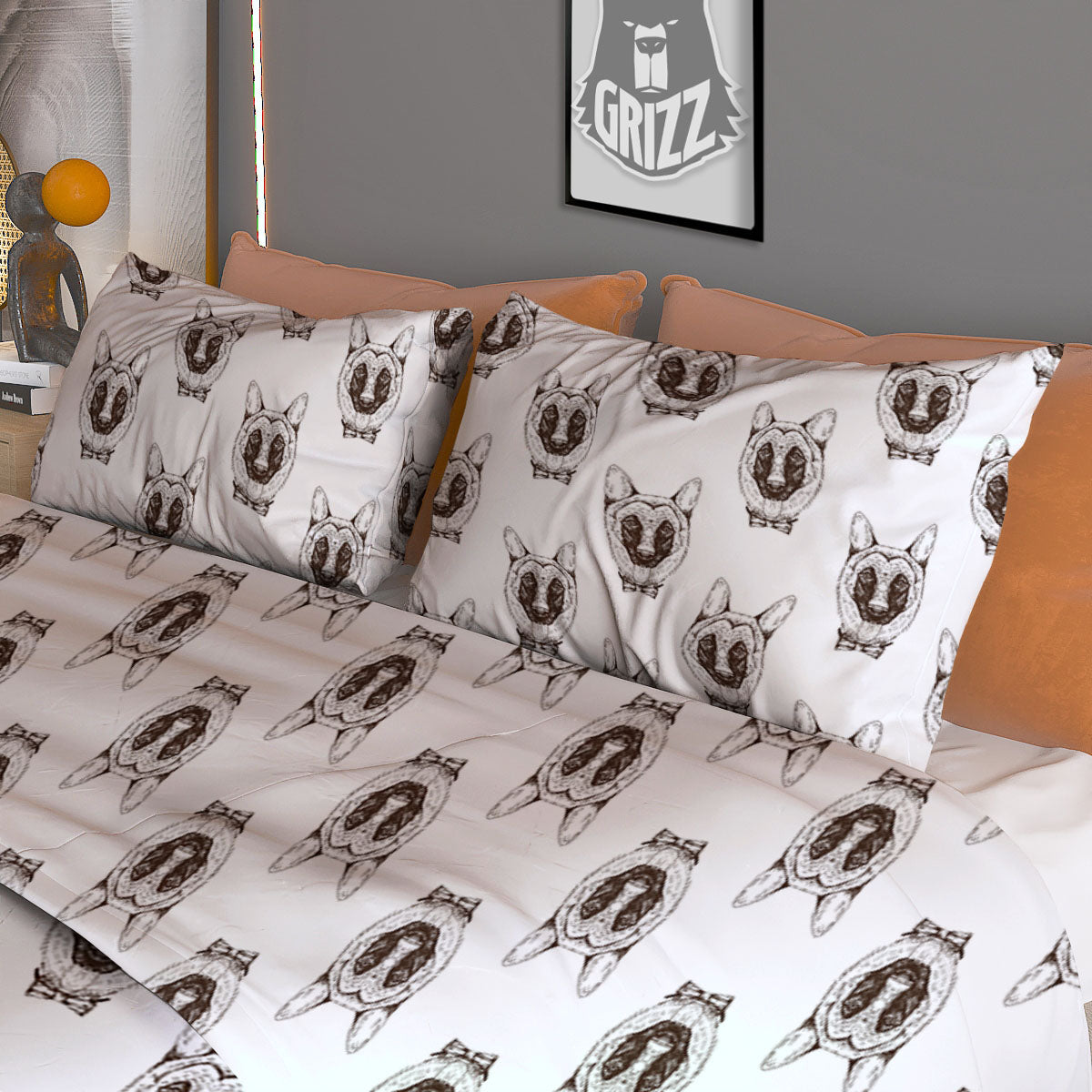 German Shepherd Drawing Print Pattern Duvet Cover Bedding Set