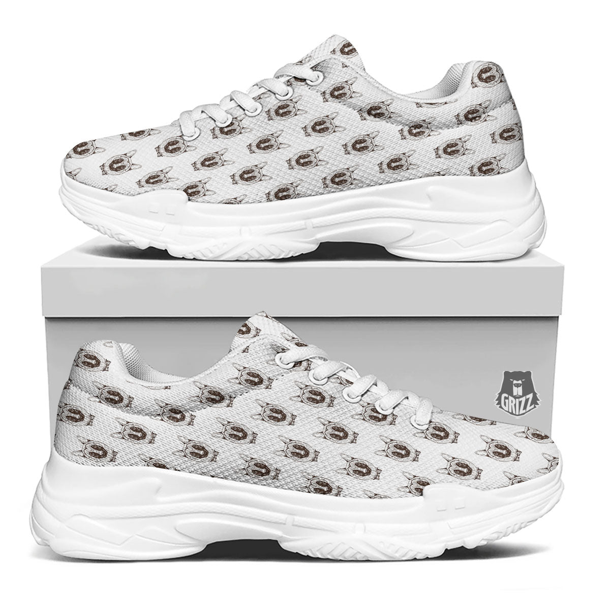 German Shepherd Drawing Print Pattern White Chunky Shoes-grizzshop
