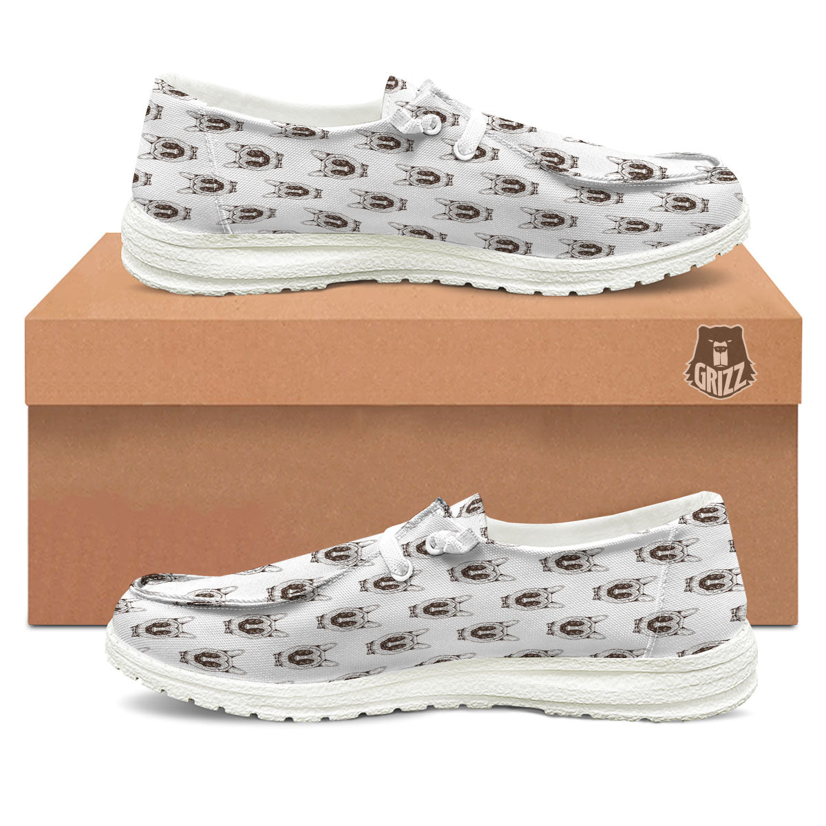 German Shepherd Drawing Print Pattern White Loafers-grizzshop