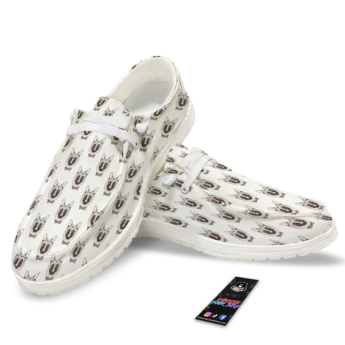 German Shepherd Drawing Print Pattern White Loafers-grizzshop