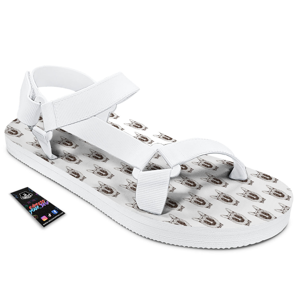 German Shepherd Drawing Print Pattern White Open Toe Sandals-grizzshop
