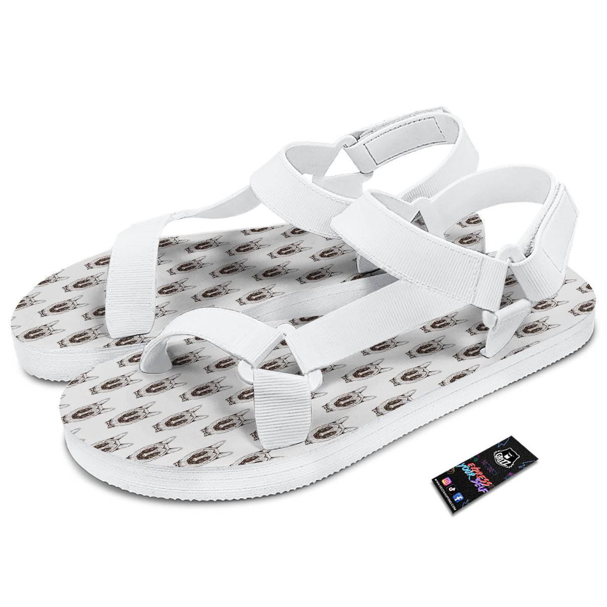 German Shepherd Drawing Print Pattern White Open Toe Sandals-grizzshop