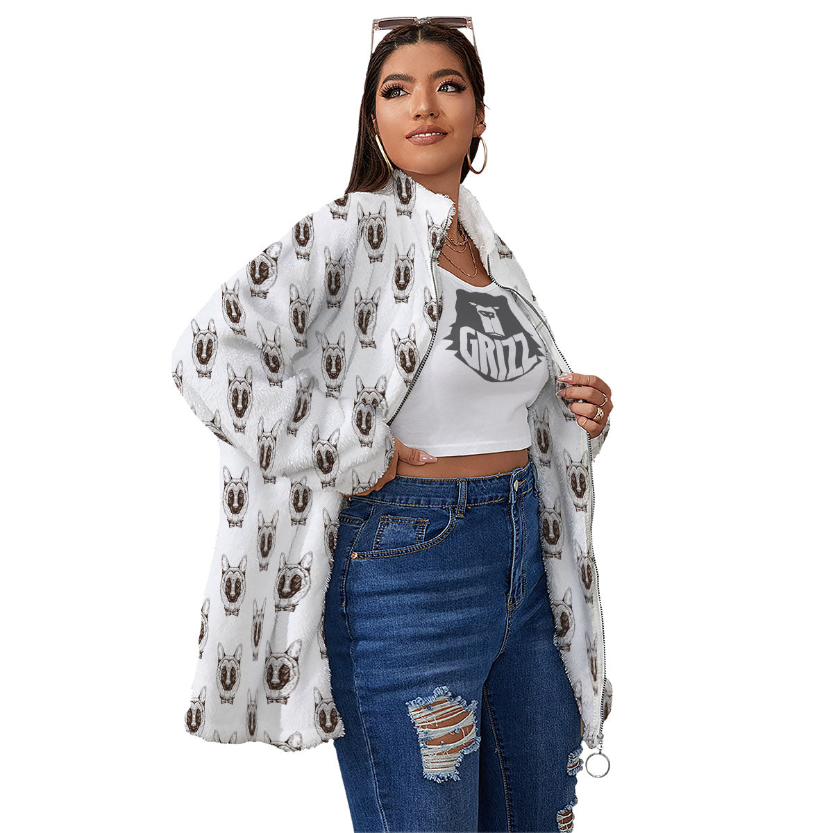 German Shepherd Drawing Print Pattern Women's Sherpa Jacket-grizzshop