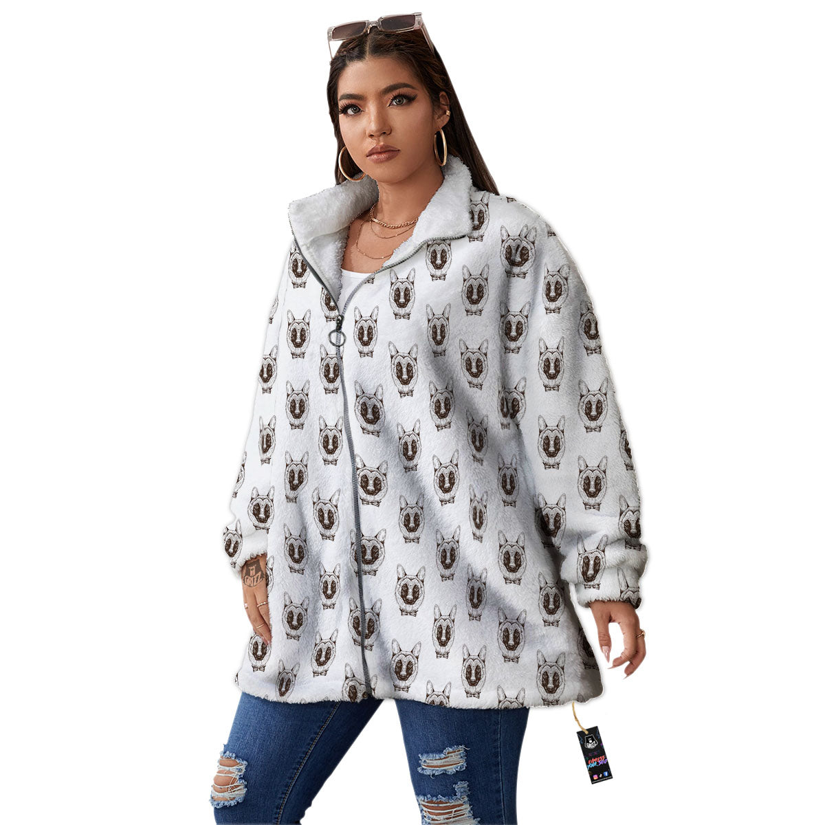 German Shepherd Drawing Print Pattern Women's Sherpa Jacket-grizzshop