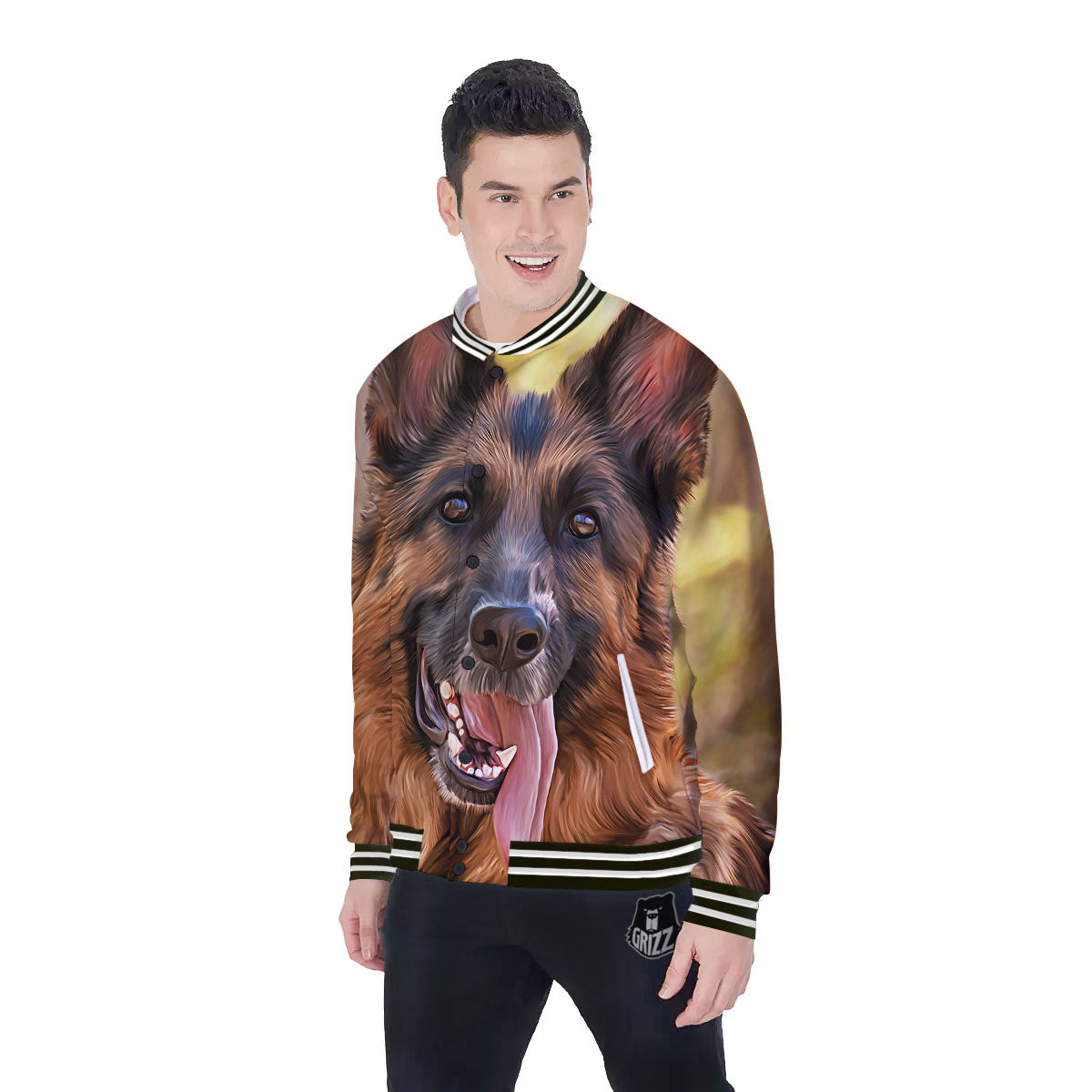 German Shepherd Portrait Vintage Print Baseball Jacket-grizzshop
