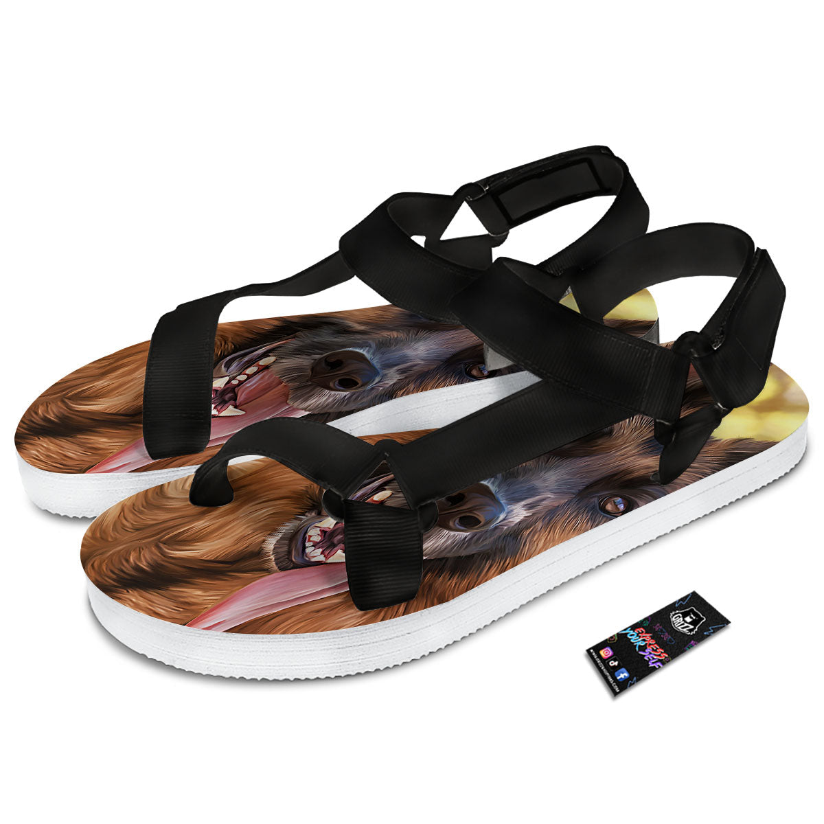 German Shepherd Portrait Vintage Print Black Open Toe Sandals-grizzshop