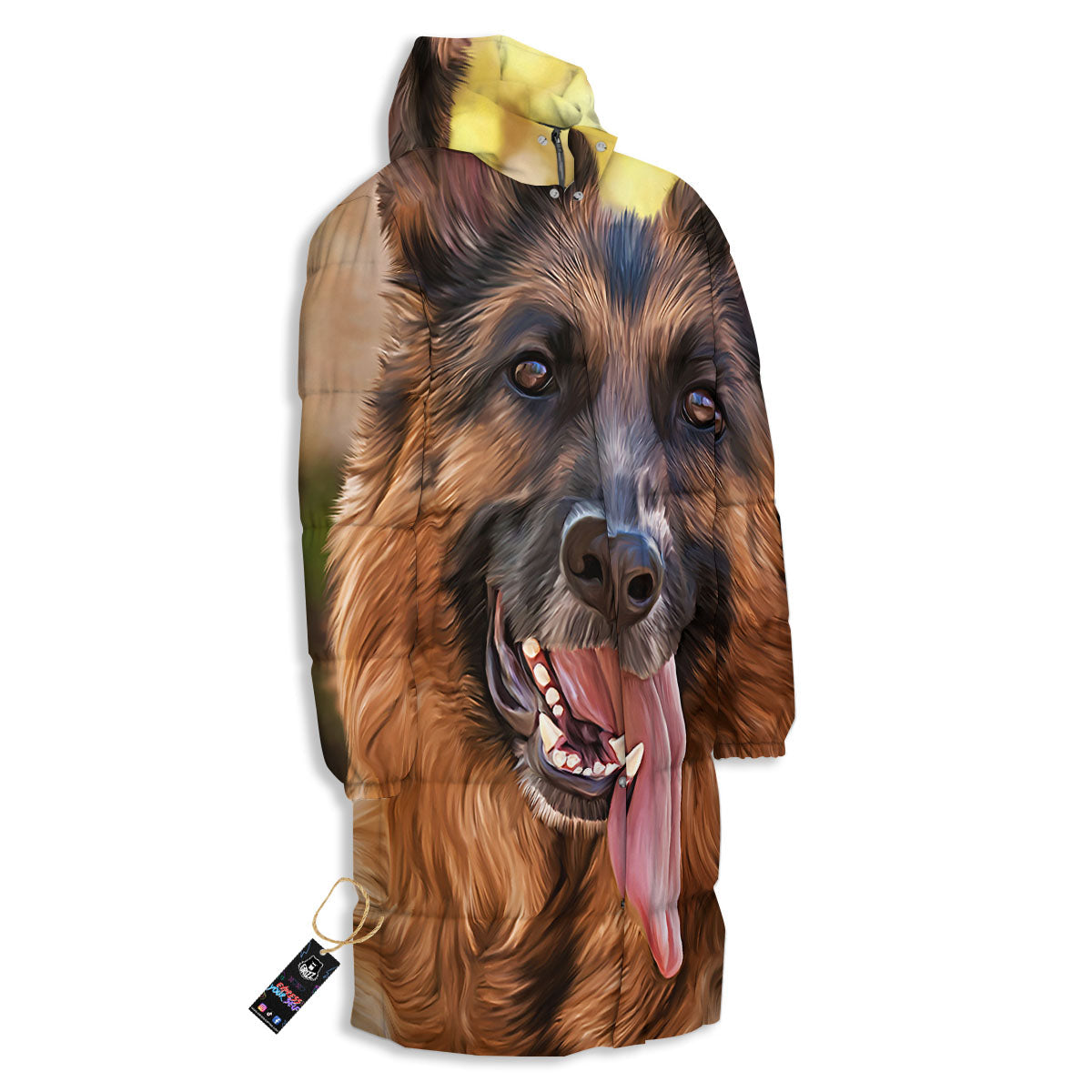 German Shepherd Portrait Vintage Print Long Down Jacket-grizzshop