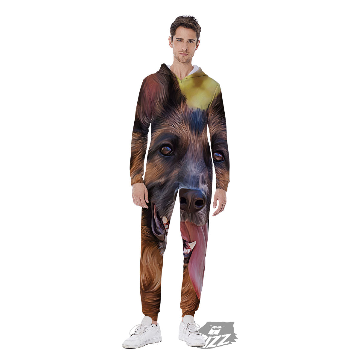 German Shepherd Portrait Vintage Print Men's Jumpsuit-grizzshop