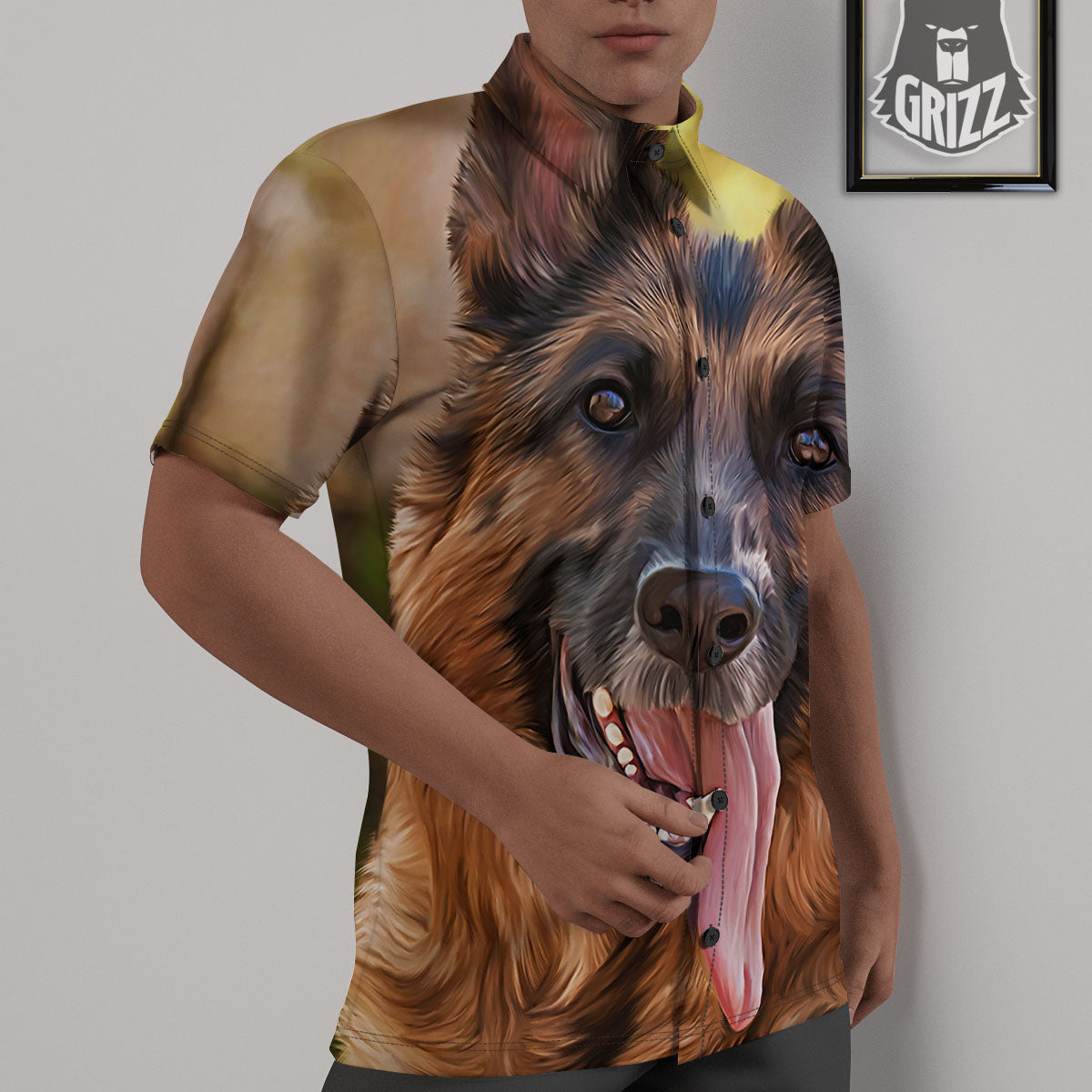 German Shepherd Portrait Vintage Print Untucked Shirts-grizzshop