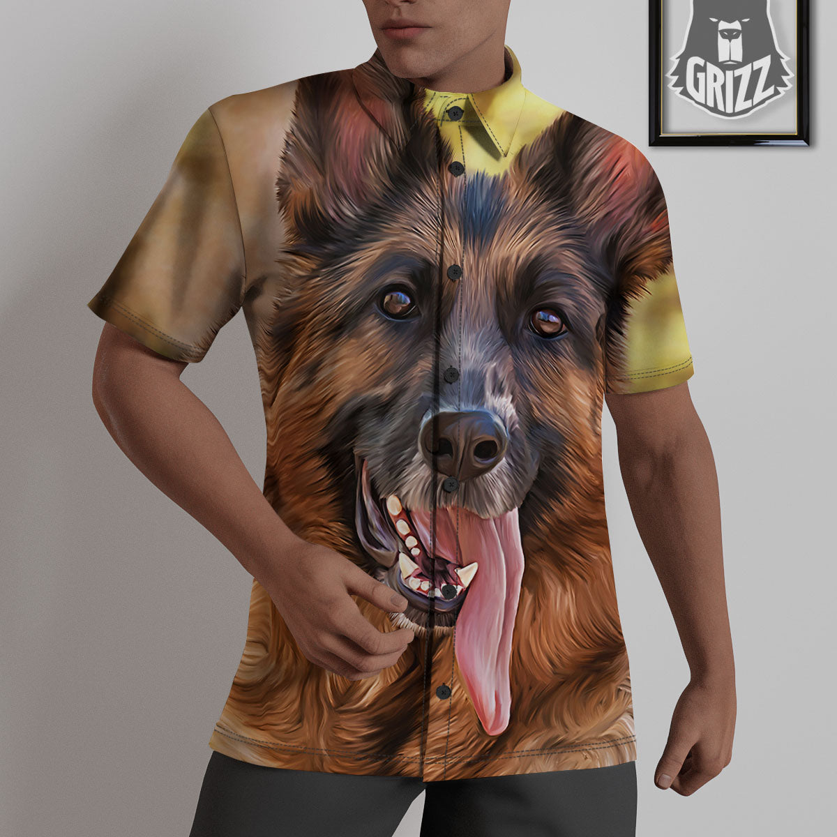 German Shepherd Portrait Vintage Print Untucked Shirts-grizzshop