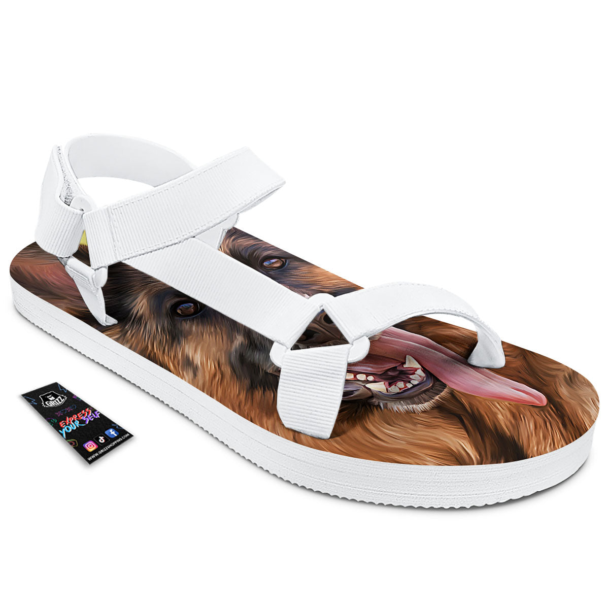 German Shepherd Portrait Vintage Print White Open Toe Sandals-grizzshop