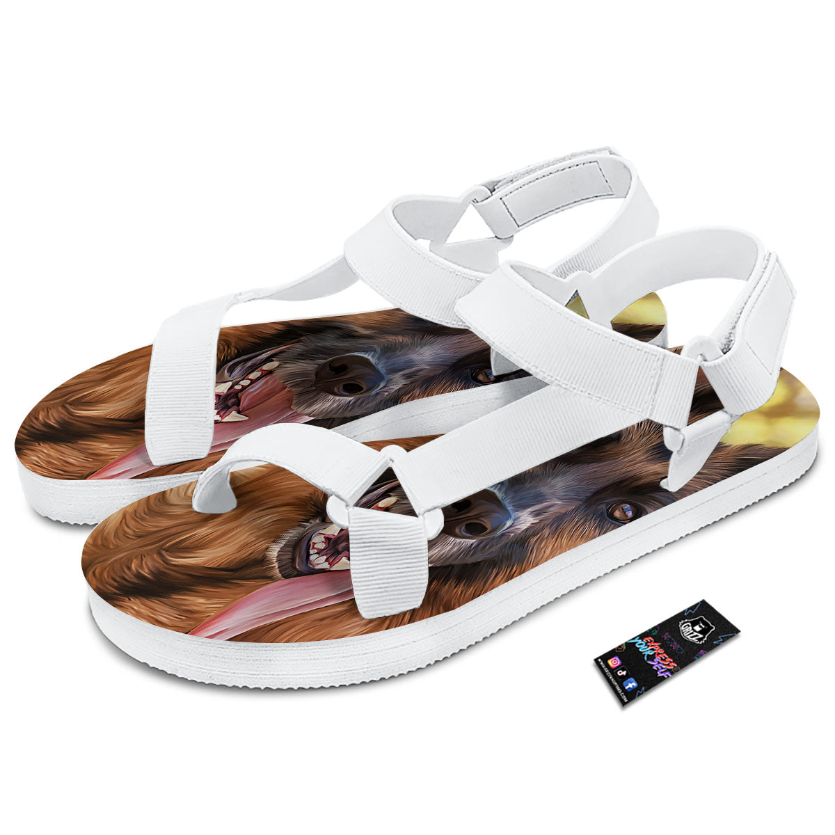 German Shepherd Portrait Vintage Print White Open Toe Sandals-grizzshop