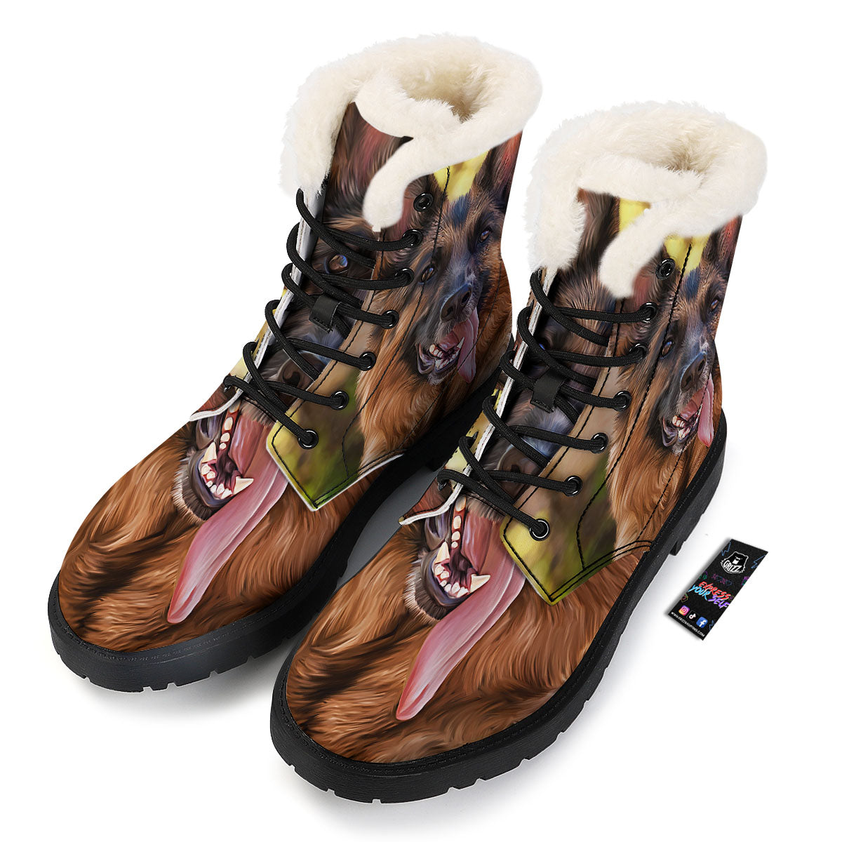 German Shepherd Portrait Vintage Print Winter Boots-grizzshop