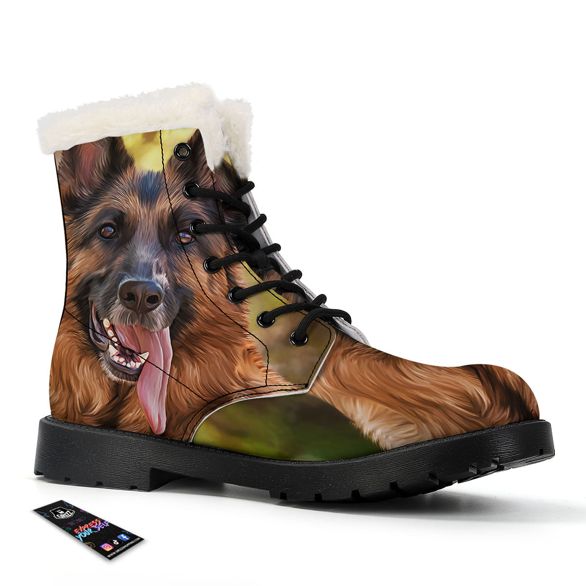 German Shepherd Portrait Vintage Print Winter Boots-grizzshop