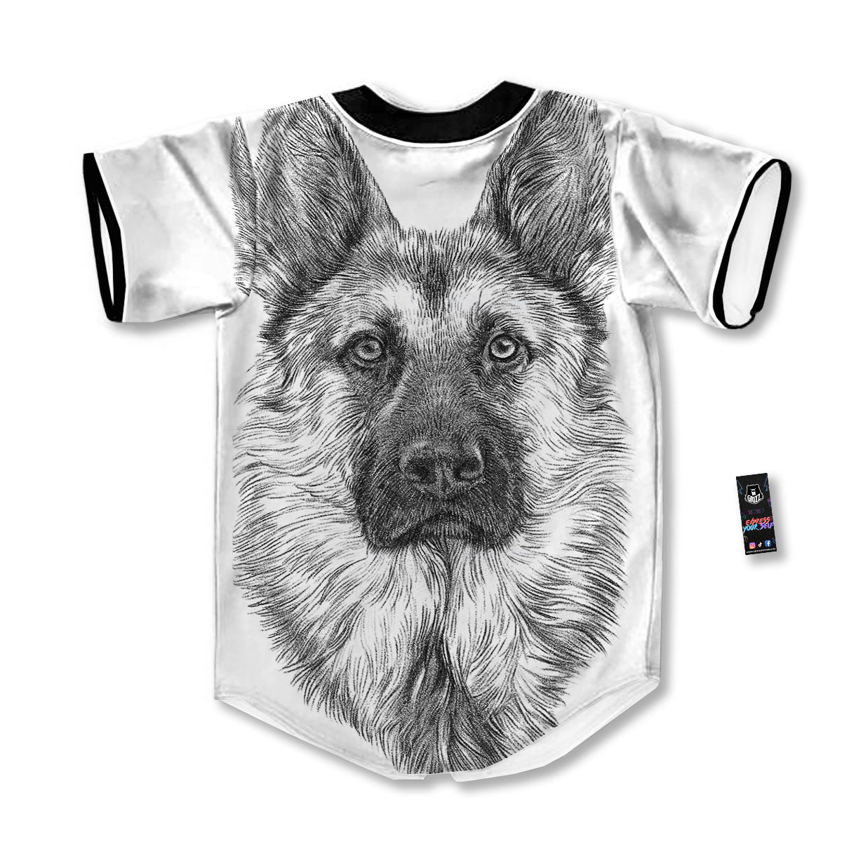 German Shepherd White And Black Print Baseball Jersey-grizzshop