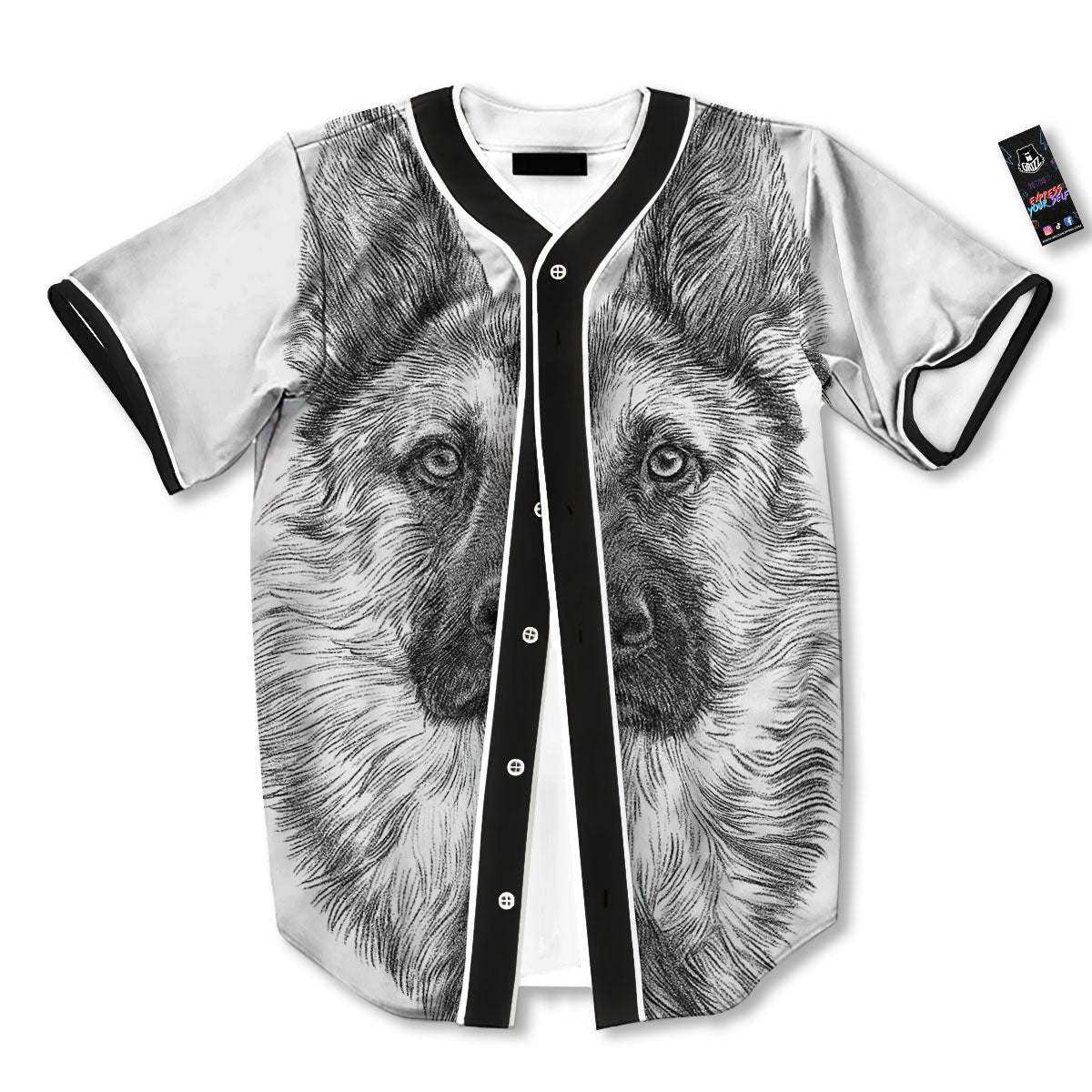German Shepherd White And Black Print Baseball Jersey-grizzshop