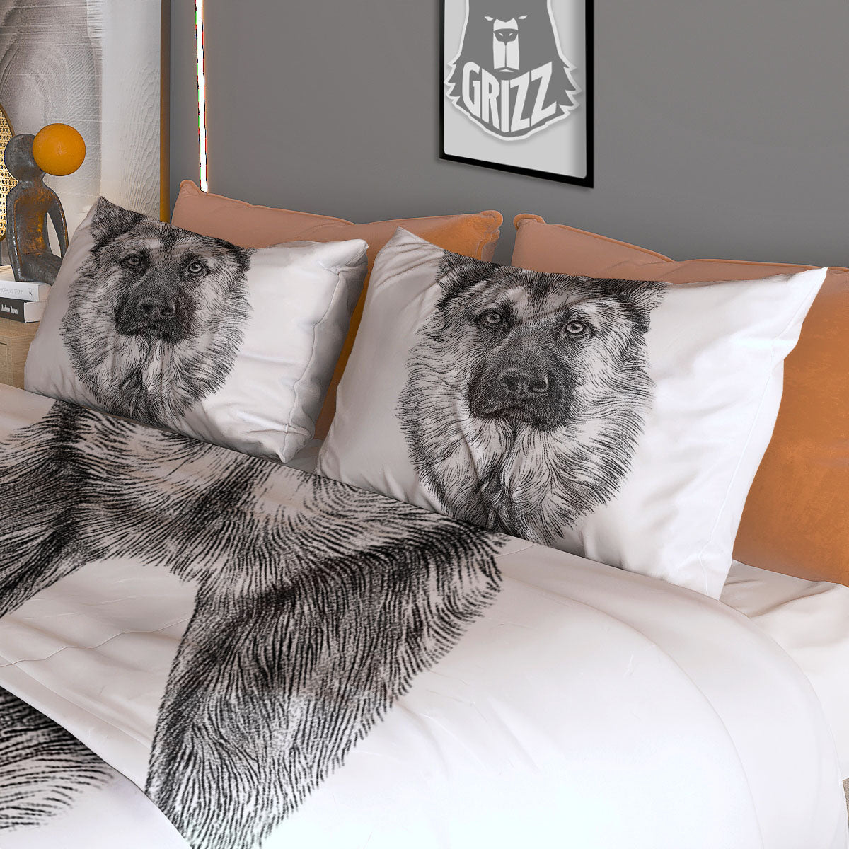 German Shepherd White And Black Print Duvet Cover Bedding Set