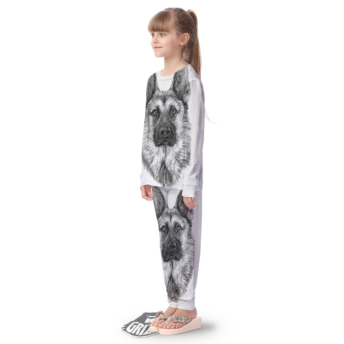 German Shepherd White And Black Print Kid's Pajamas-grizzshop