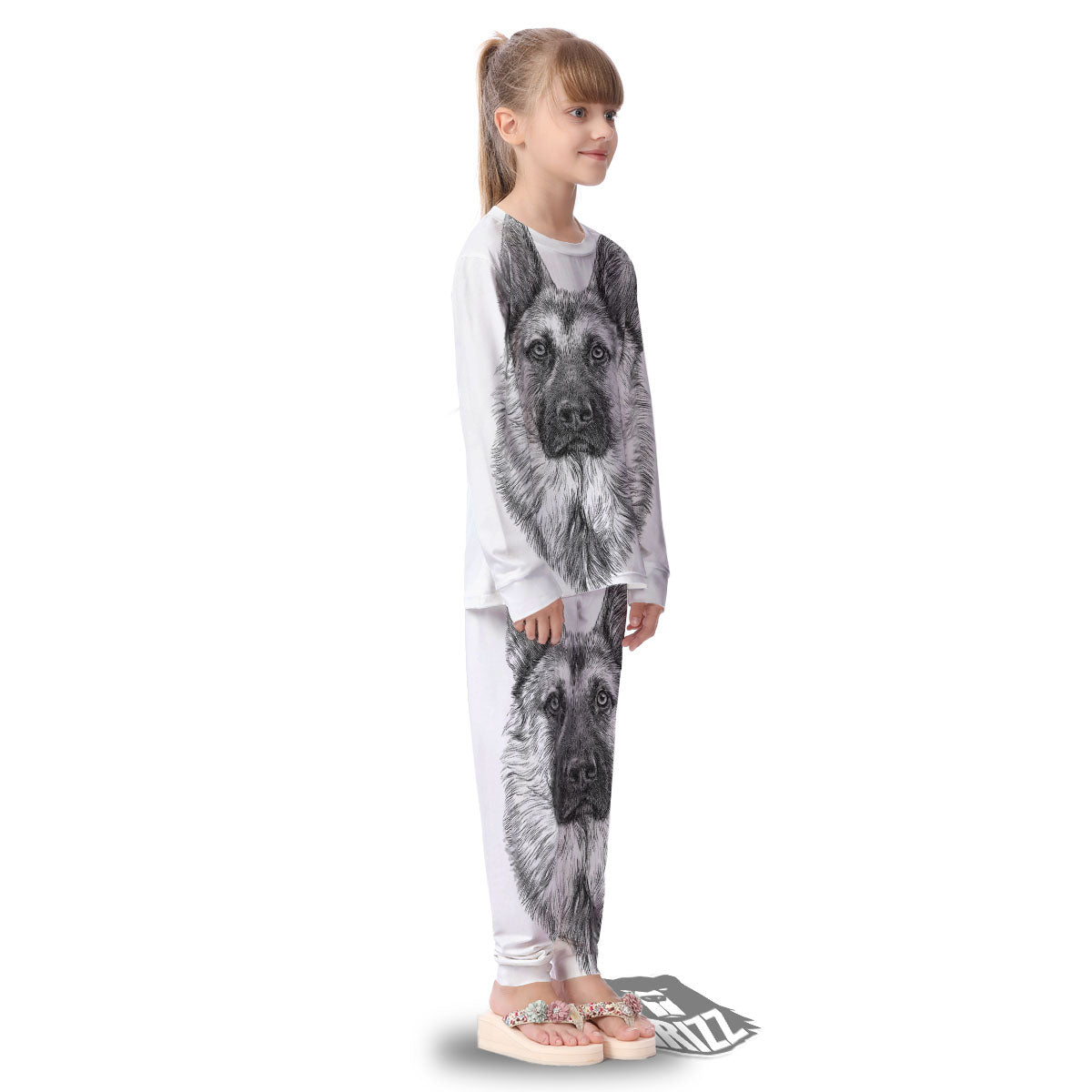 German Shepherd White And Black Print Kid's Pajamas-grizzshop