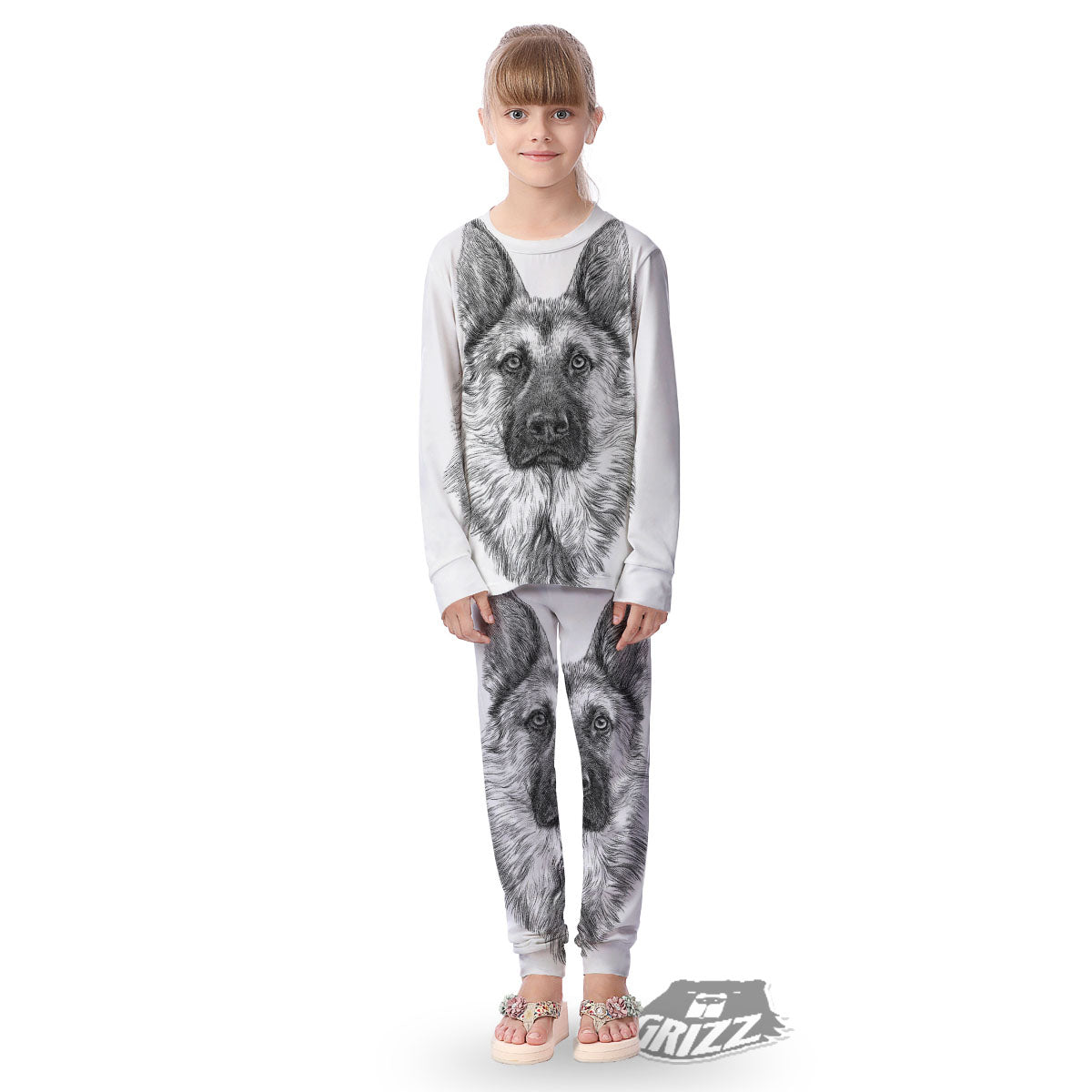 German Shepherd White And Black Print Kid's Pajamas-grizzshop
