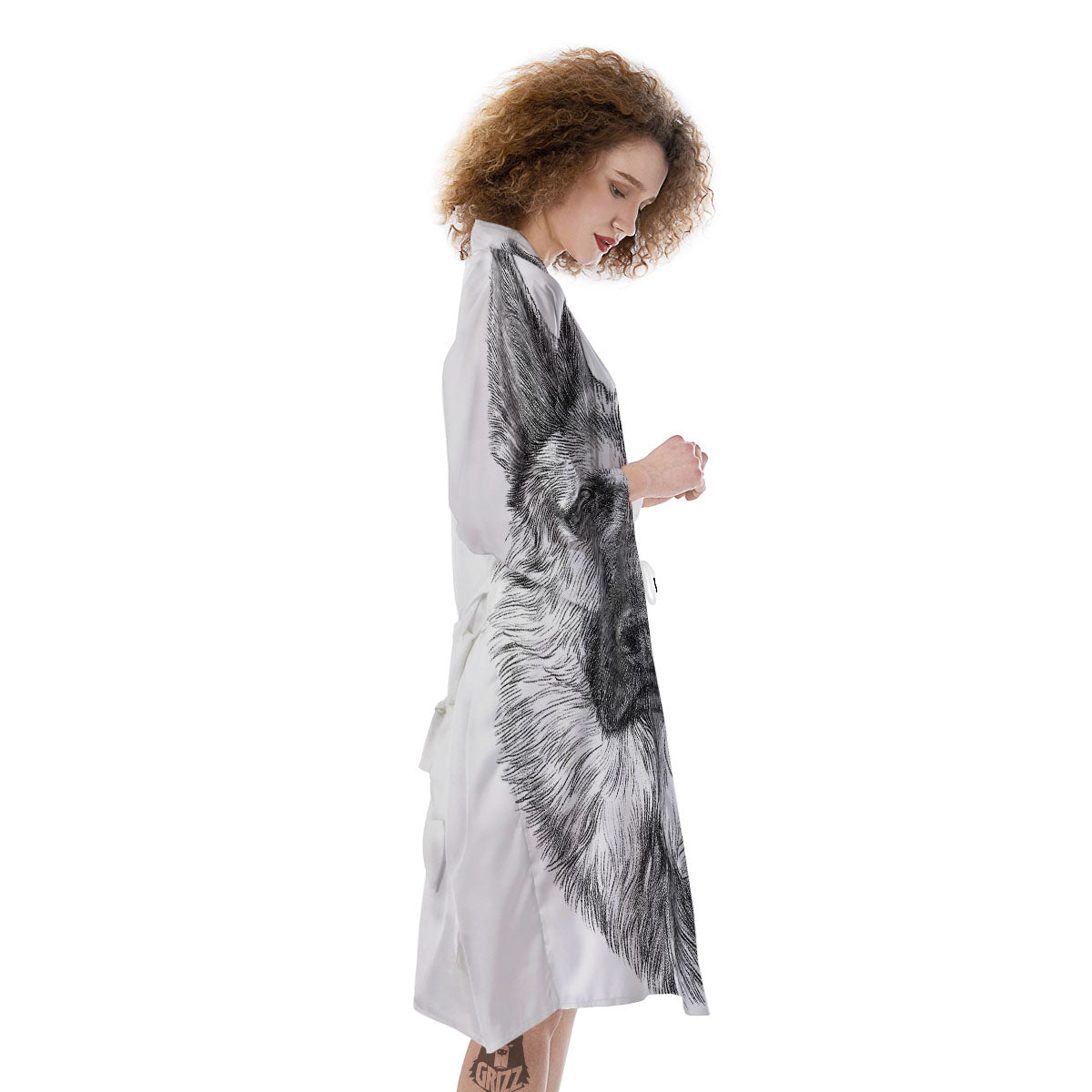 German Shepherd White And Black Print Kimono-grizzshop