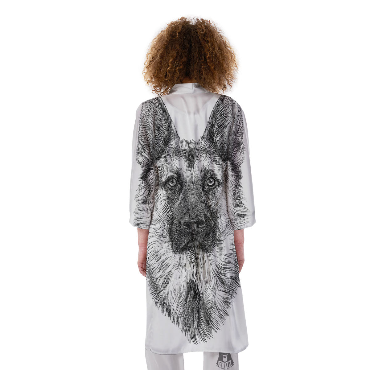German Shepherd White And Black Print Kimono-grizzshop