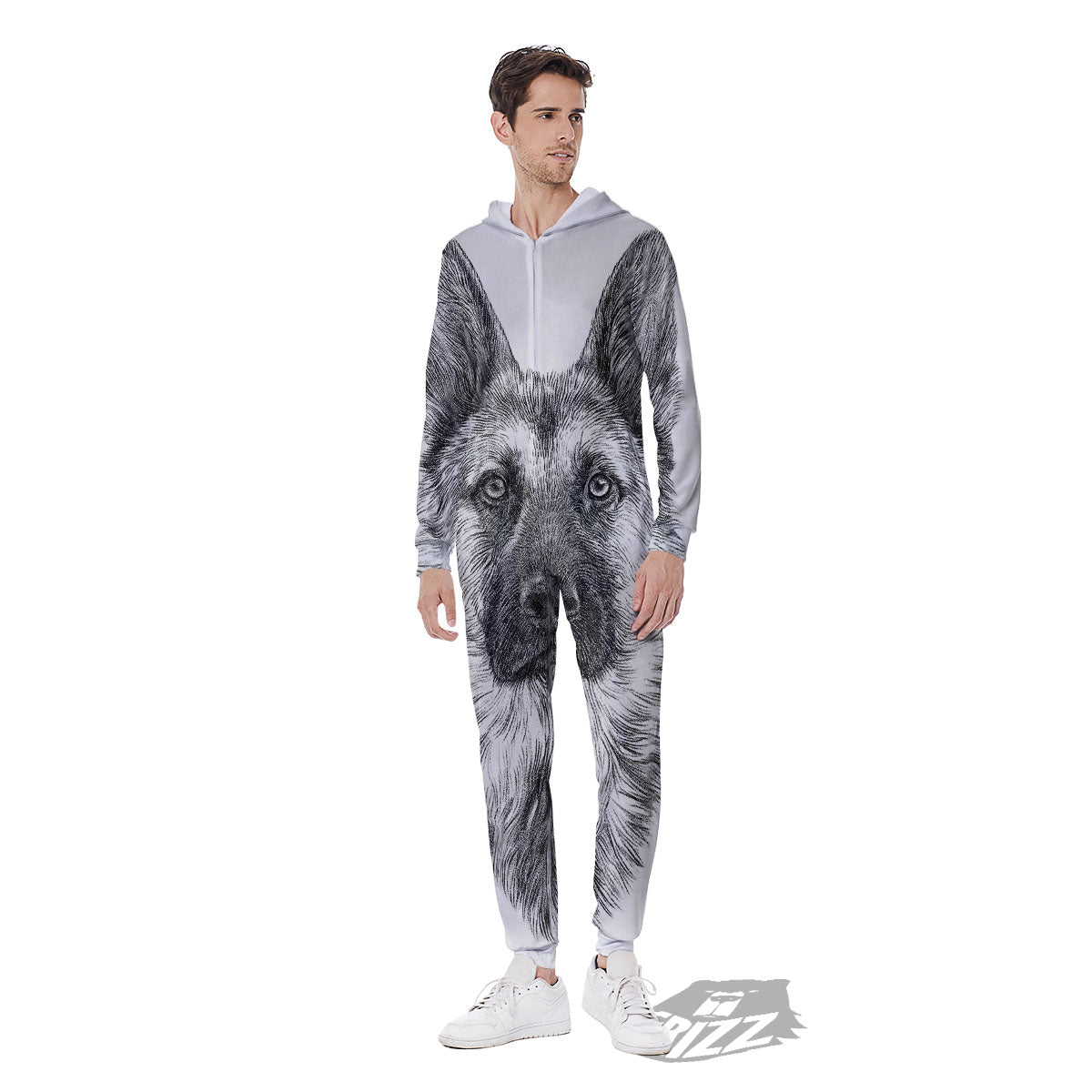 German Shepherd White And Black Print Men's Jumpsuit-grizzshop