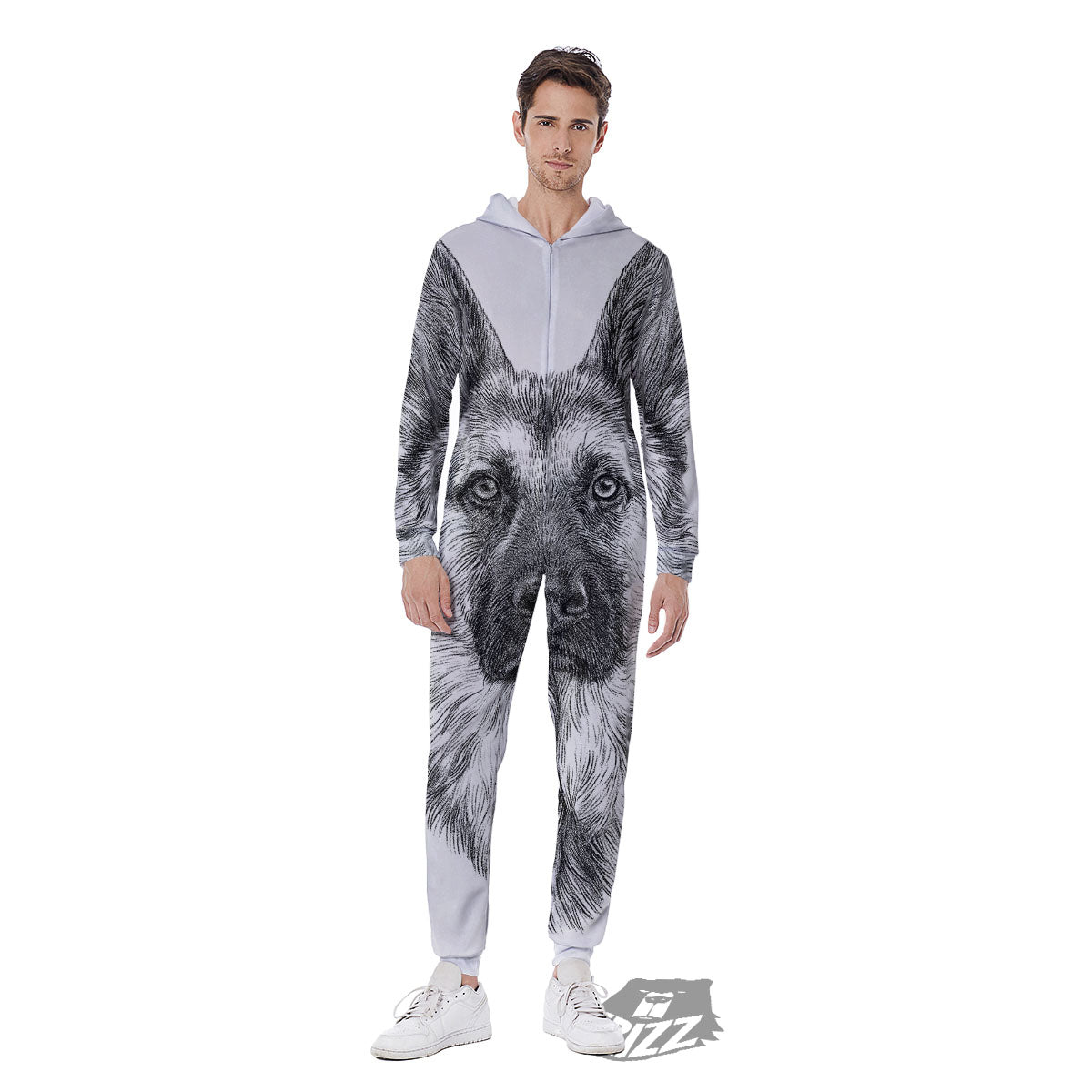 German Shepherd White And Black Print Men's Jumpsuit-grizzshop