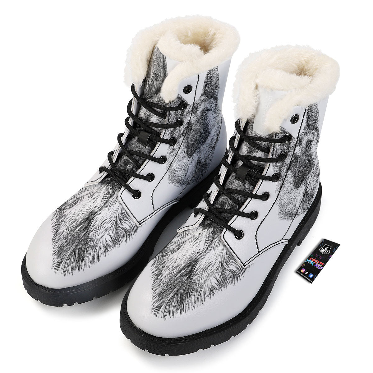 German Shepherd White And Black Print Winter Boots-grizzshop