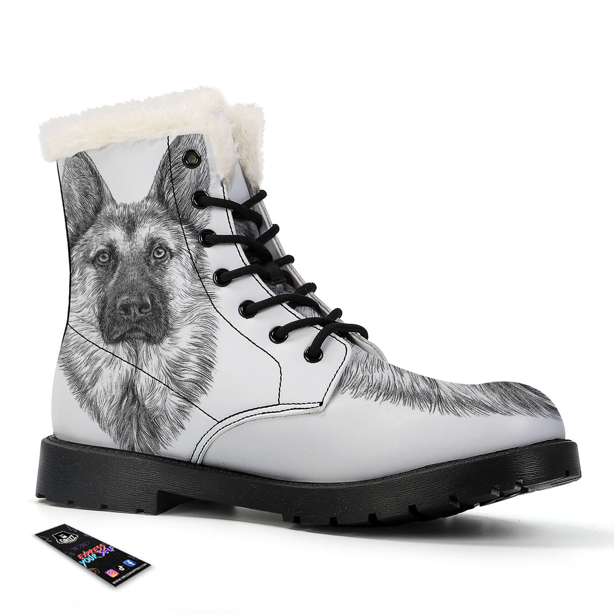 German Shepherd White And Black Print Winter Boots-grizzshop
