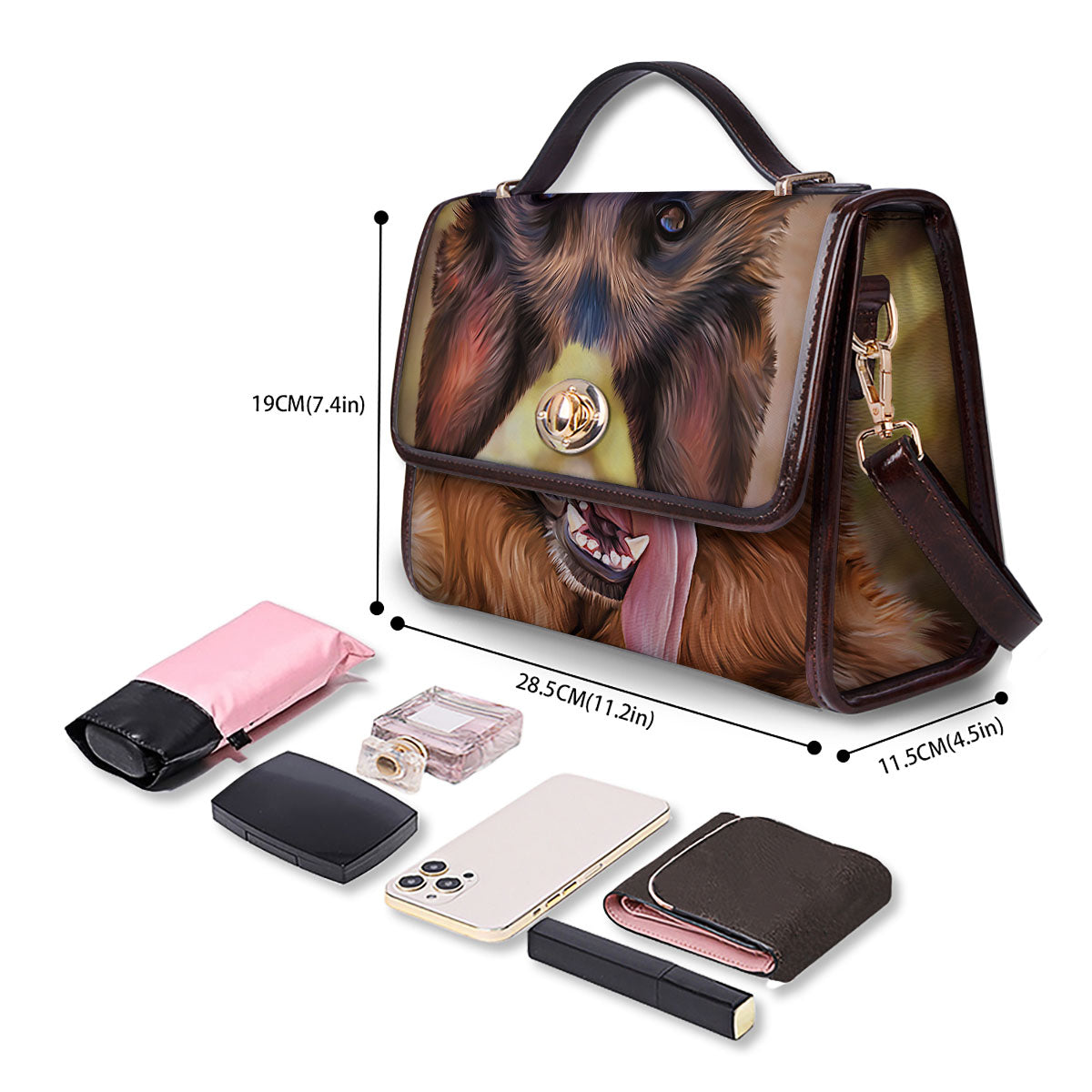 German Shepherd Portrait Vintage Print Women's Satchel Bag