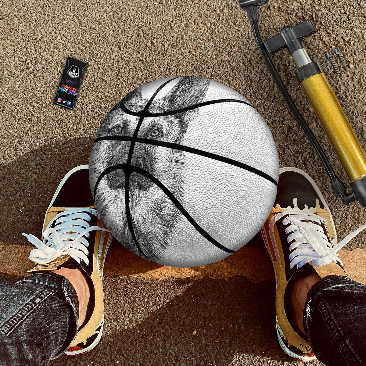 German Shepherd White And Black Print Basketball