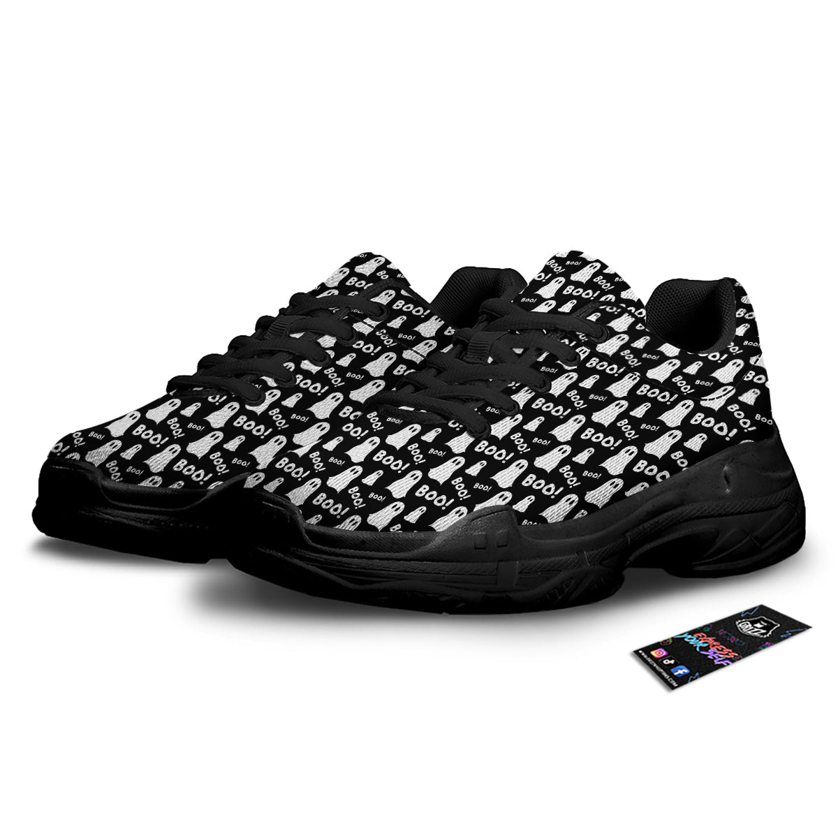 Ghost Cartoon Print Pattern Black Chunky Shoes-grizzshop