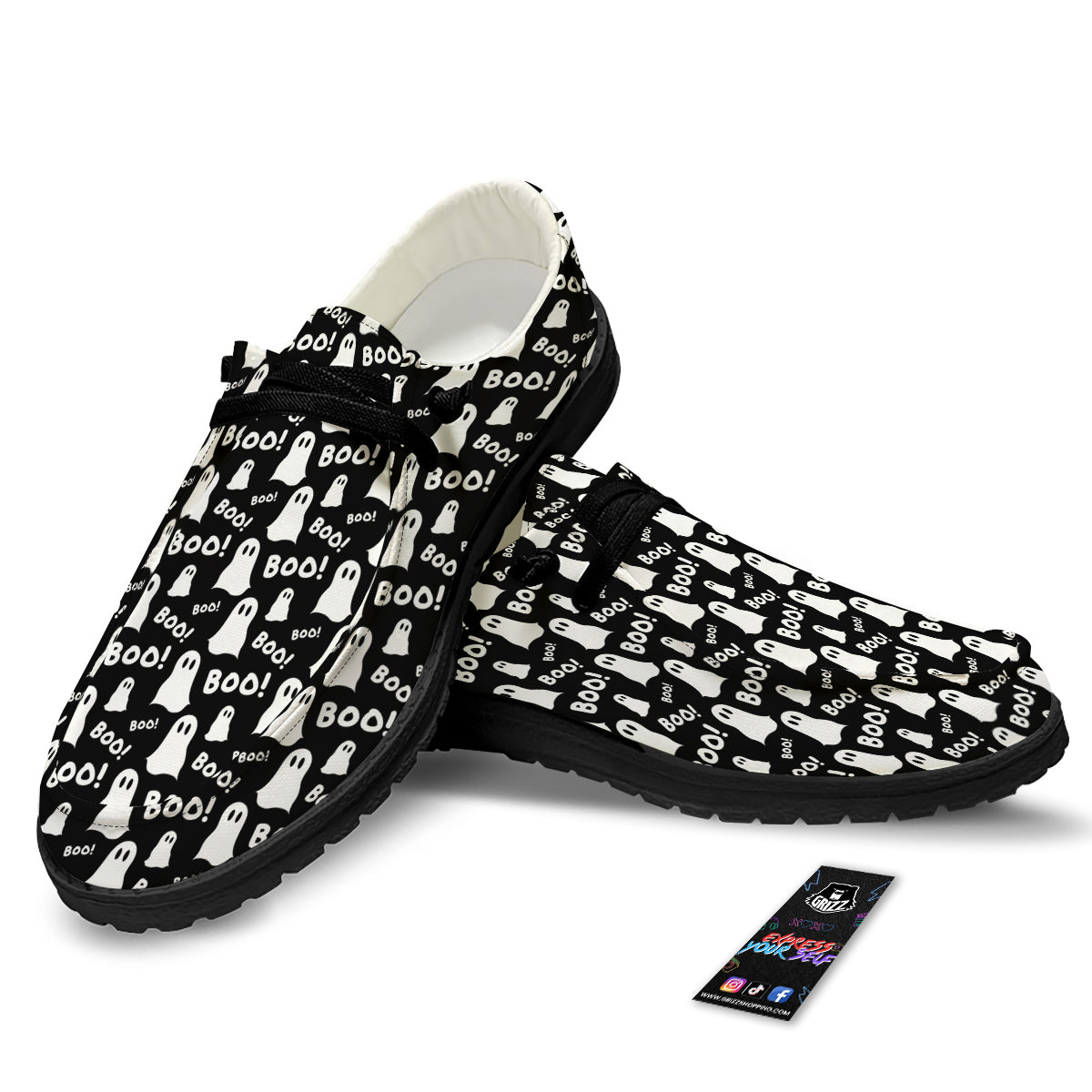Ghost Cartoon Print Pattern Black Loafers-grizzshop