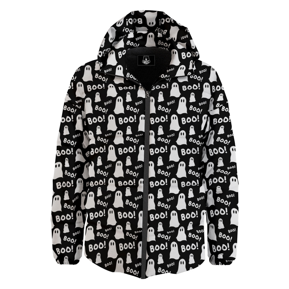 Ghost Cartoon Print Pattern Down Jacket-grizzshop