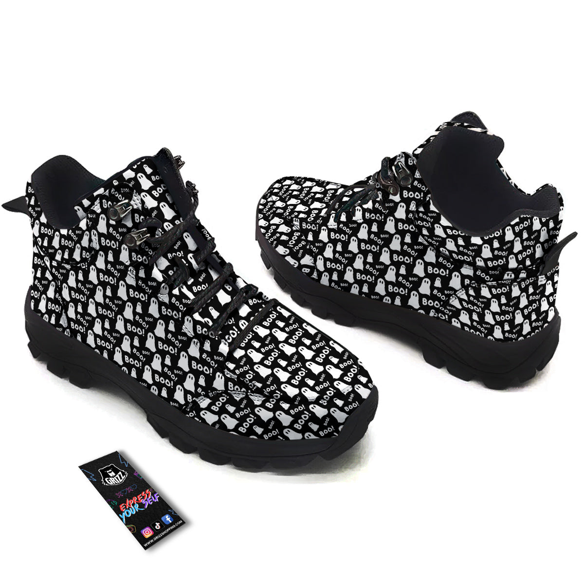 Ghost Cartoon Print Pattern Hiking Shoes-grizzshop