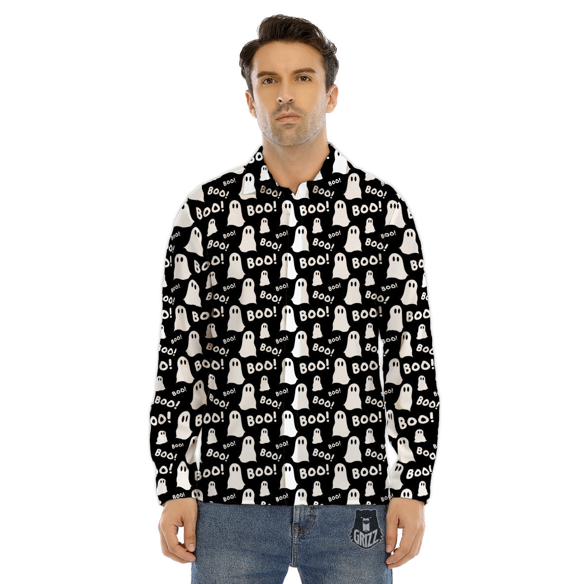 Ghost Cartoon Print Pattern Men's Dress Shirts-grizzshop
