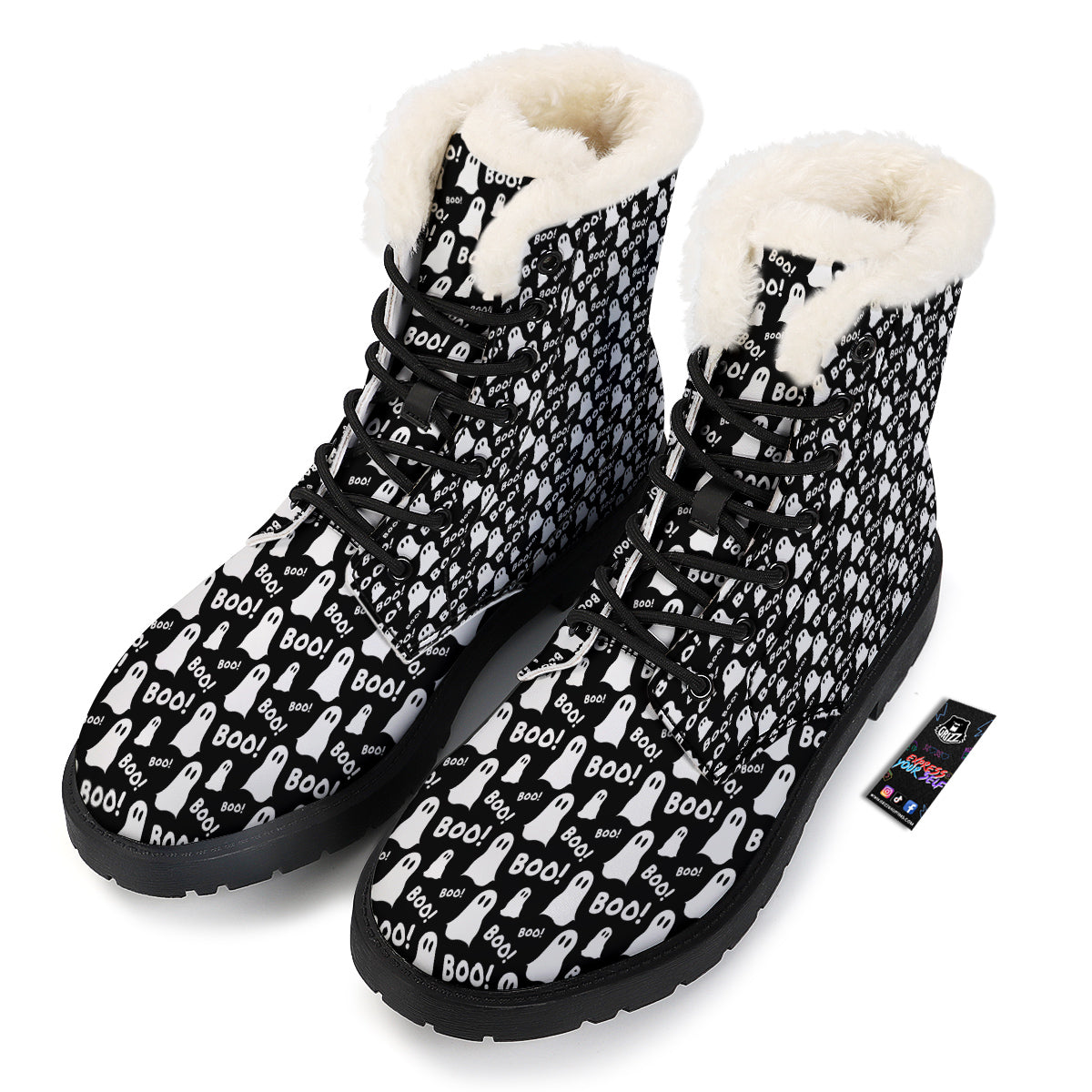 Ghost Cartoon Print Pattern Winter Boots-grizzshop