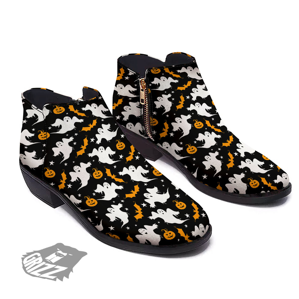 Ghost Halloween Print Pattern Ankle Boots-grizzshop