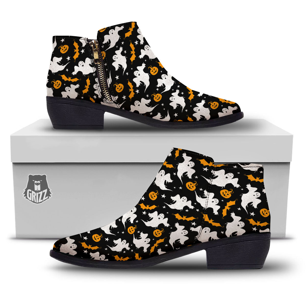 Ghost Halloween Print Pattern Ankle Boots-grizzshop
