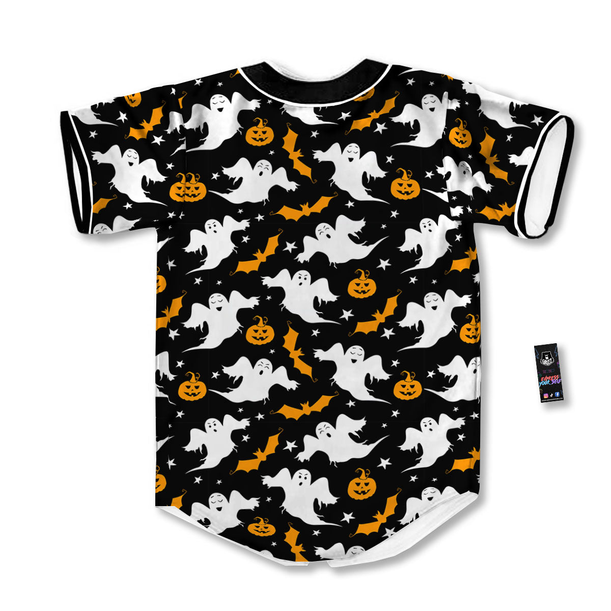 Ghost Halloween Print Pattern Baseball Jersey-grizzshop