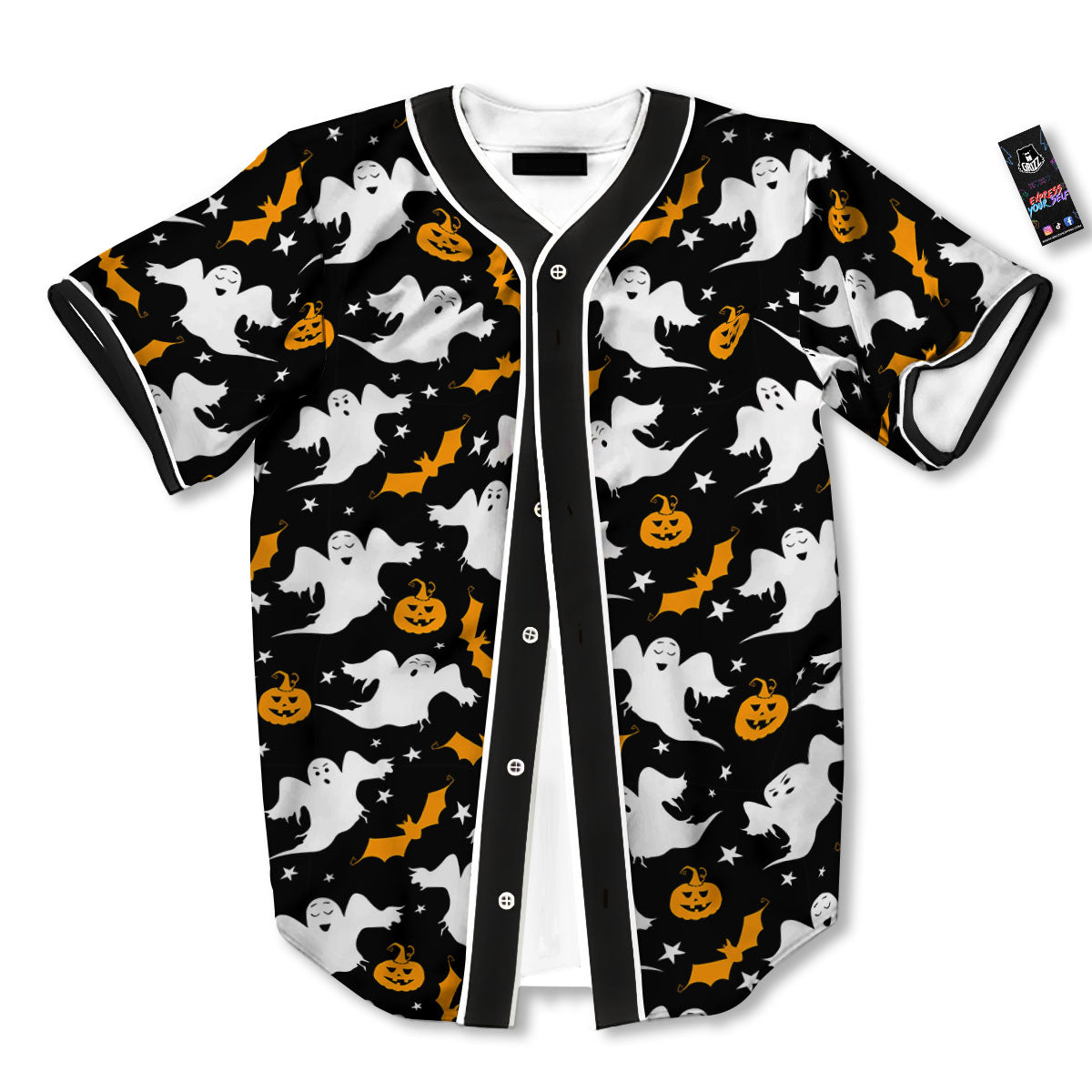 Ghost Halloween Print Pattern Baseball Jersey-grizzshop